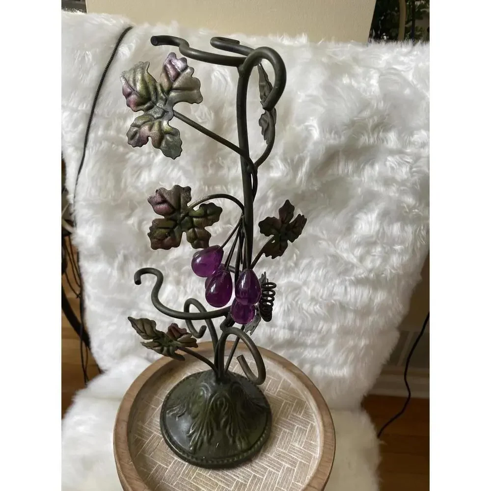 Decorative Metal Wine Bottle Holder with Leaf and Grape Design